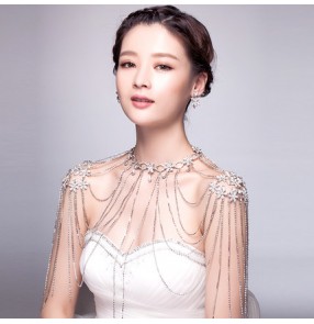 Fashion crystal diamond tassels layers wedding party bridal women's ladies shoulder cape necklace dresses jewelry accessories 